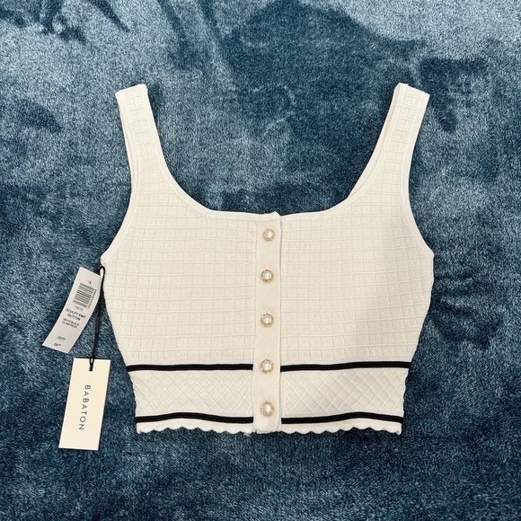 Aritzia Babaton Sculpt Knit Button | White, XS - Picture 1 of 10